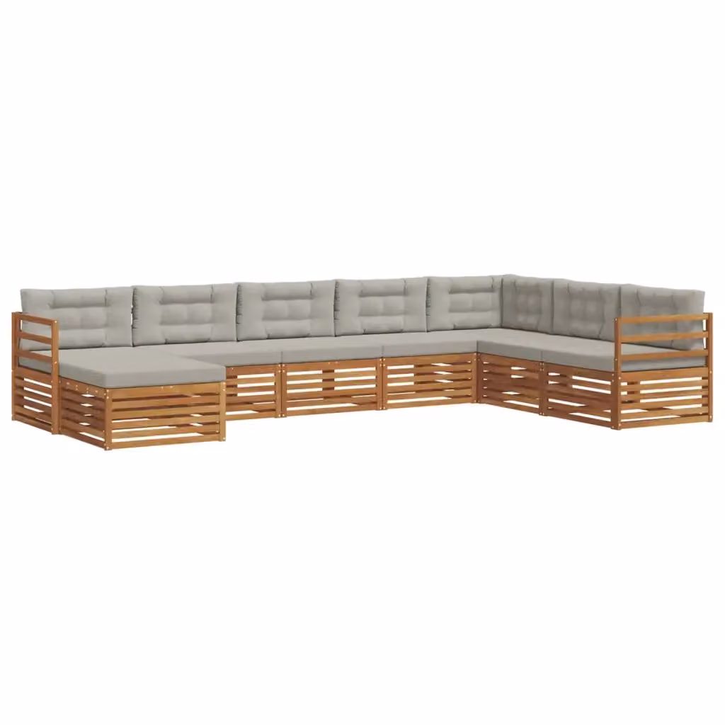 Set di divani da esterno a L con ottoman vidaXL in legno di acacia e tessuto grigio, 8 pezzi – 2