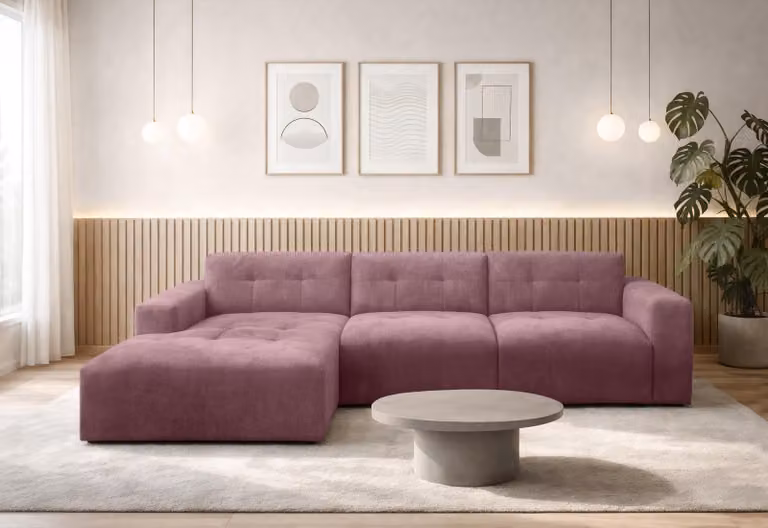 AX LIVING Divano a L Corlu Rosa per soggiorno, lunghezza 310 cm