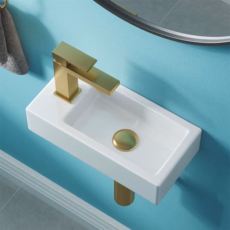 HOROW Lavabo di design Lavabo a mano Lavabo Foro per rubinetto sinistro 37x18,5 cm Mini lavabo sospeso