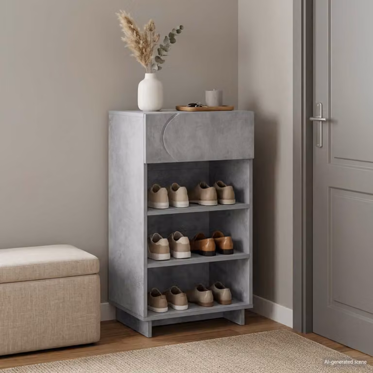 Scarpiera moderna vidaXL in MDF Grigio con ante a rullo e ripiani, L 48 cm x P 38 cm x H 87,5 cm