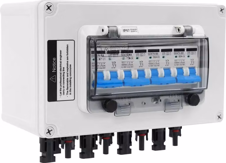 PV Solar String-Combiner-Box - 4 ingressi/4 uscite 30A - DC 12-400 V - IP67 impermeabile - Protezione da sovratensione 40 kA - Interruttore DC - Avorio