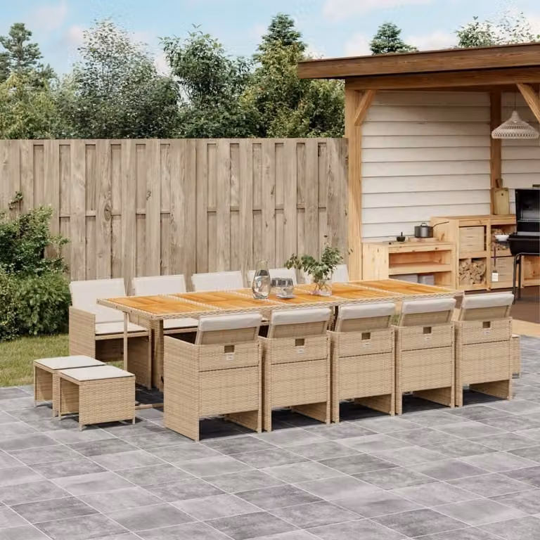 Maison Exclusive - Set da Pranzo da Giardino 15 pz con Cuscini Beige in Polyrattan