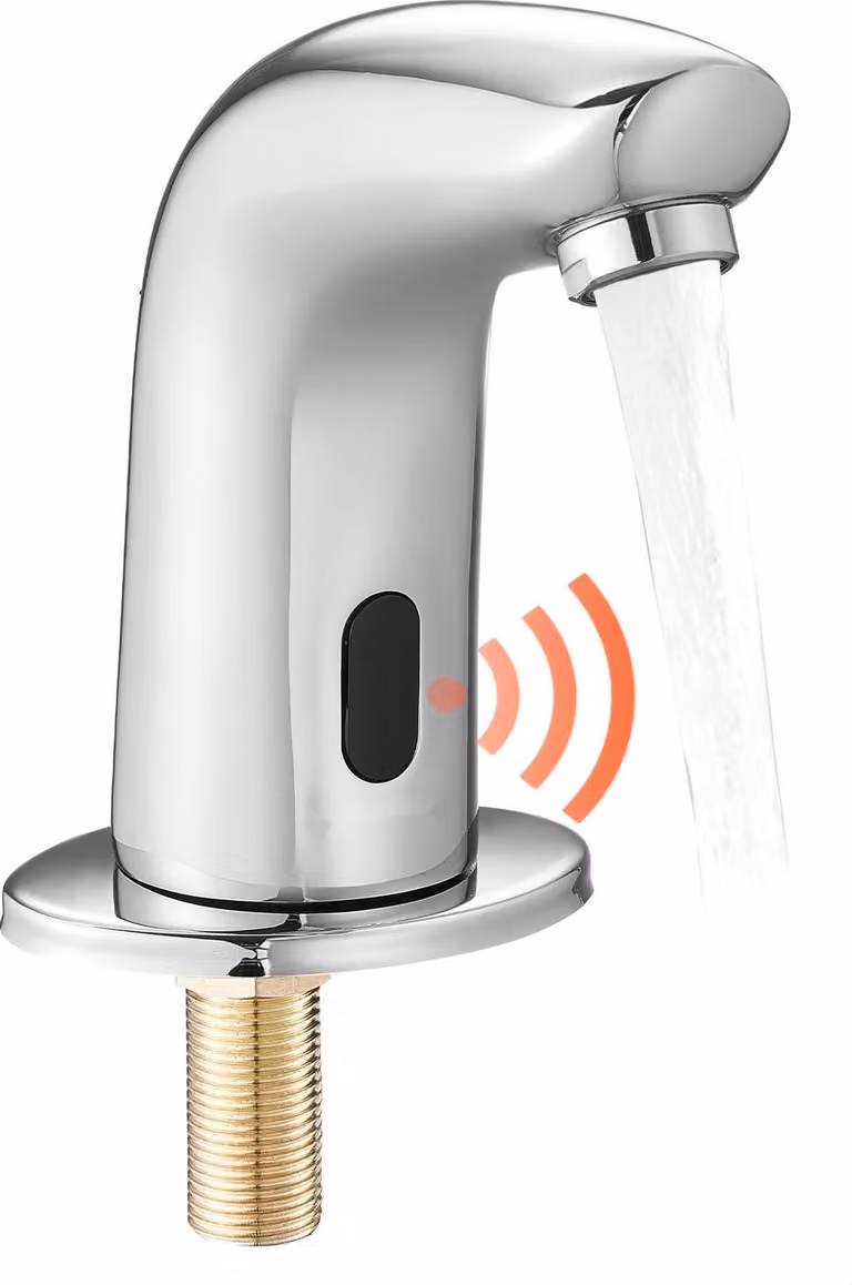 Rubinetto a sensore - Rubinetto per lavabo - Sensore a infrarossi - Funzionamento a batteria - Con copriforo - Per lavabo - Cromo