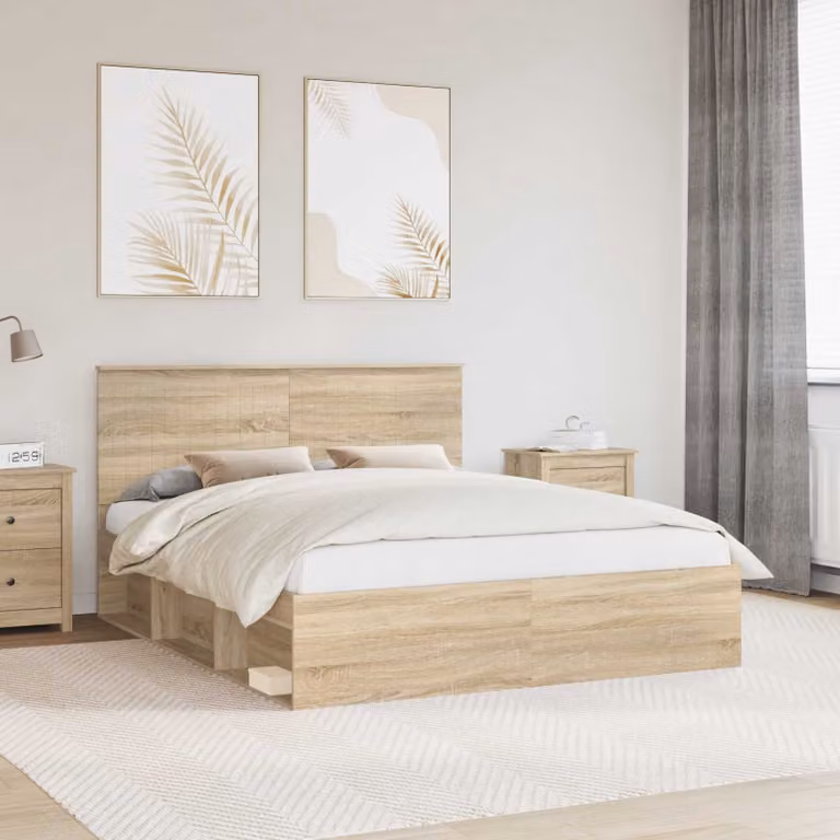 Struttura del letto in pino massello vidaXL colore Rovere Sonoma L/P: 160 x 200 cm