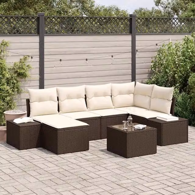 Set Divano da Giardino 6 pz Marrone e Crema polyrattan 3355807