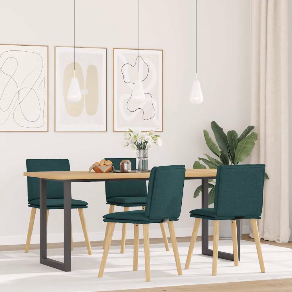 Set di 4 sedie da pranzo vidaXL in tessuto verde scuro con struttura in legno e metallo