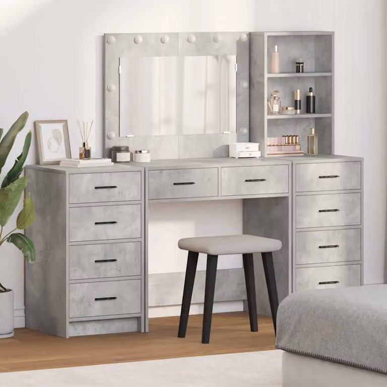 vidaXL Tavolo da Trucco con Specchio LED in MDF Grigio, L 78,5 cm x P 41 cm x H 135 cm