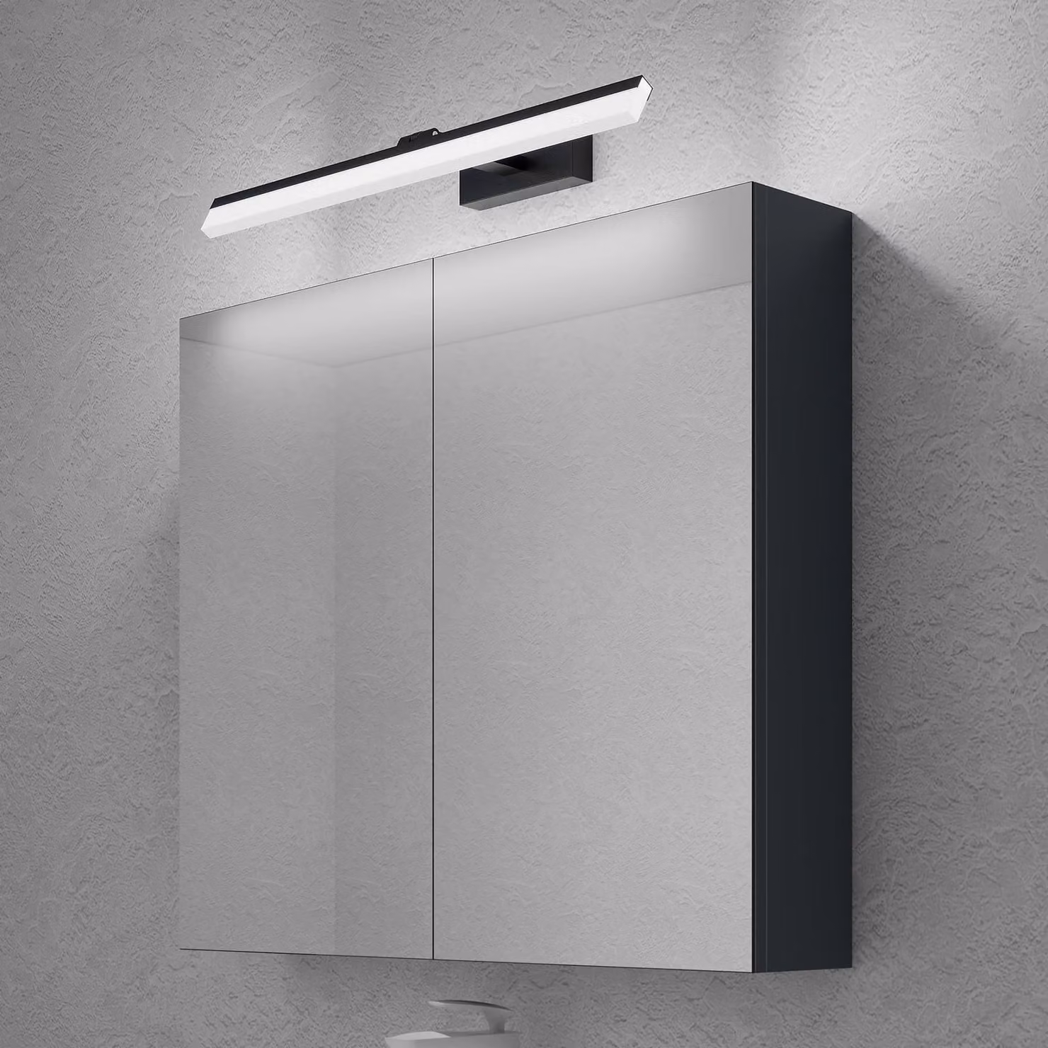 doporro Armadietto a Specchio 80x15x70cm con Lampada da Specchio per Bagno 60cm, 14W 6000K, Specchiera Bagno Mobilettto da Parete Antracite Opaco con 2 Ante e Applique Specchio, Spiegelschrank 02