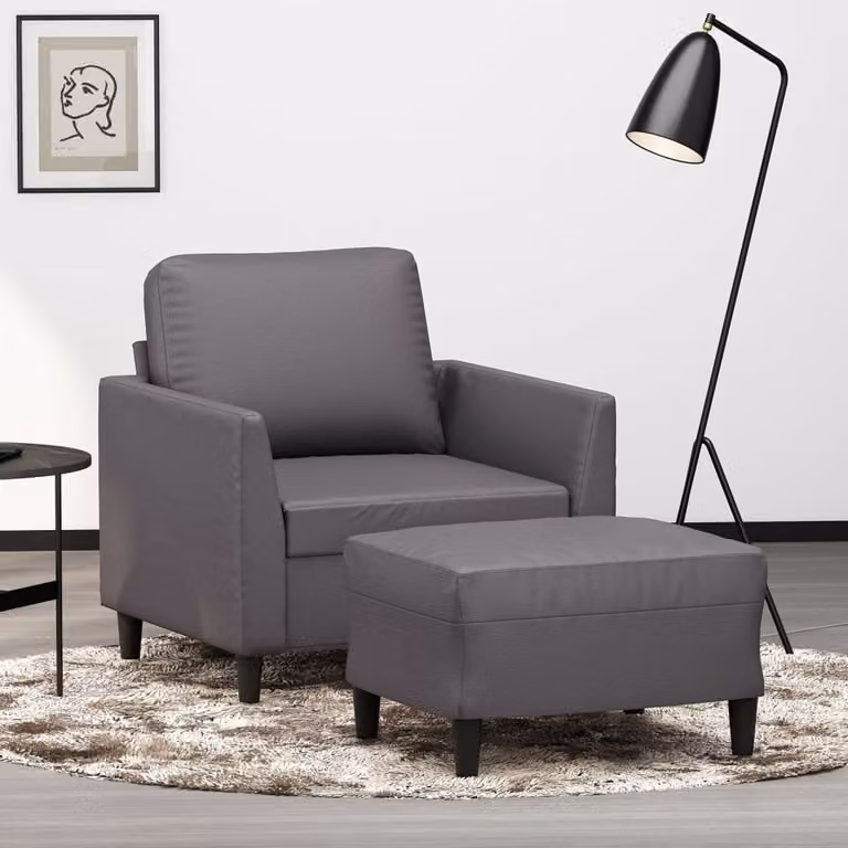 Poltrona relax con poggiapiedi vidaXL in similpelle grigia con braccioli e design moderno per soggiorno