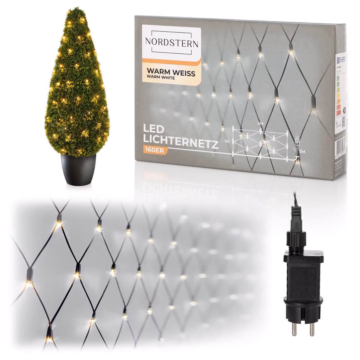 Nordstern Rete luminosa LED bianco caldo 160 LED - Tenda luminosa per interni ed esterni 2 x 1 m - Per illuminazione natalizia e cielo stellato