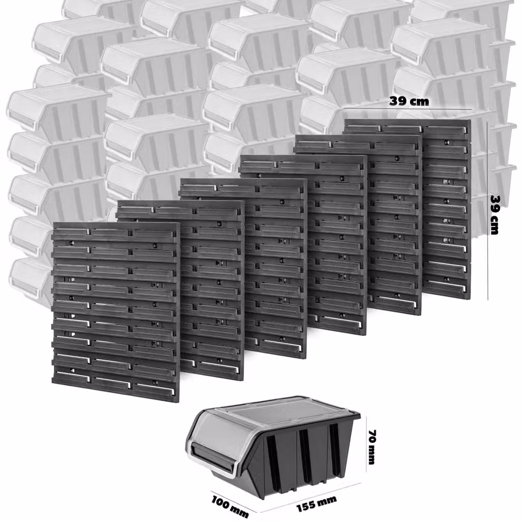 Parete attrezzata da officina KADAX nera in plastica con 90 scomparti L: 117 cm, H: 78 cm – 2