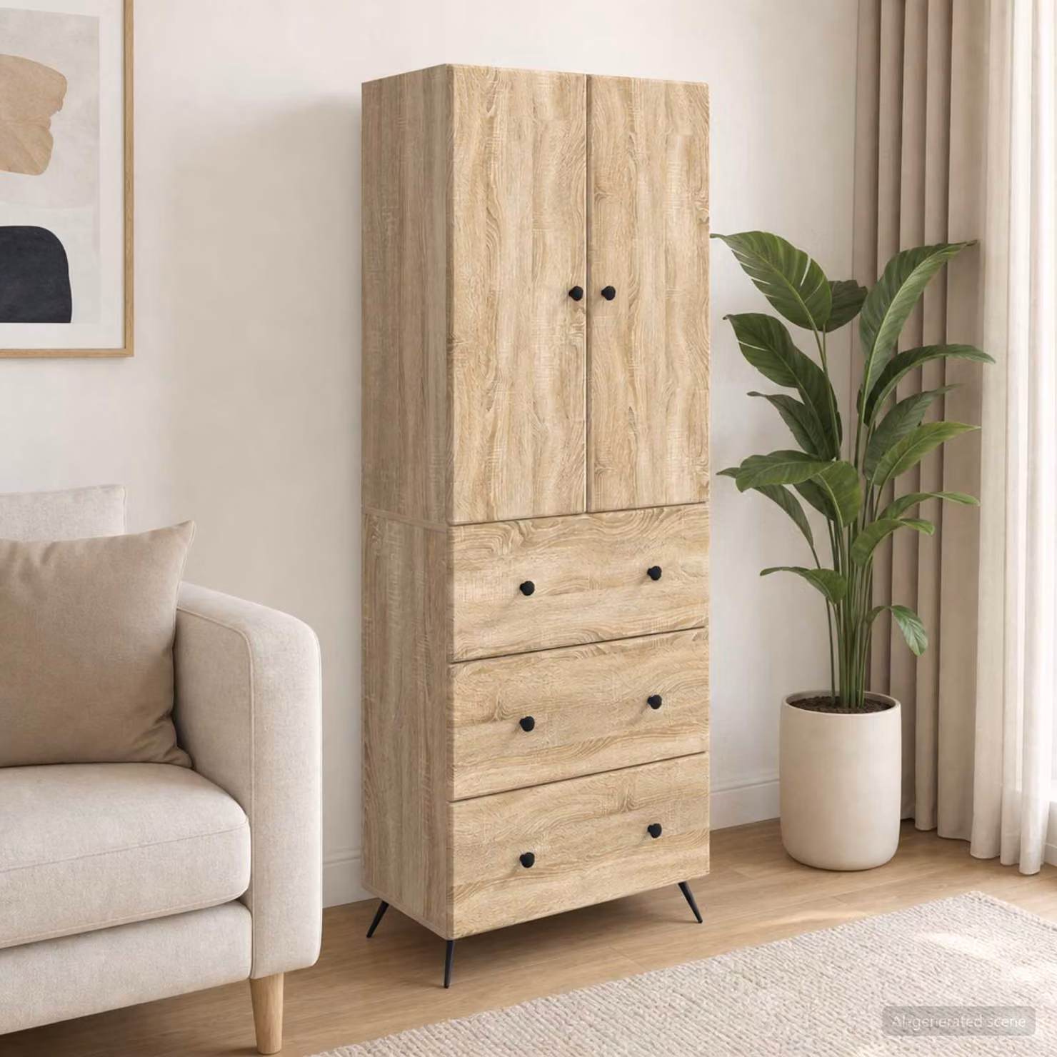 Set di 2 armadi moderni vidaXL in legno e metallo con ante scorrevoli e ripiani, marrone e beige, L/P/H: 66 x 34,5 x 90 cm