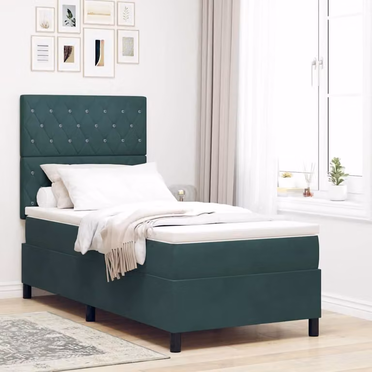 Maison Exclusive - Letto boxspring con materasso verde scuro 100 x 200 cm in velluto