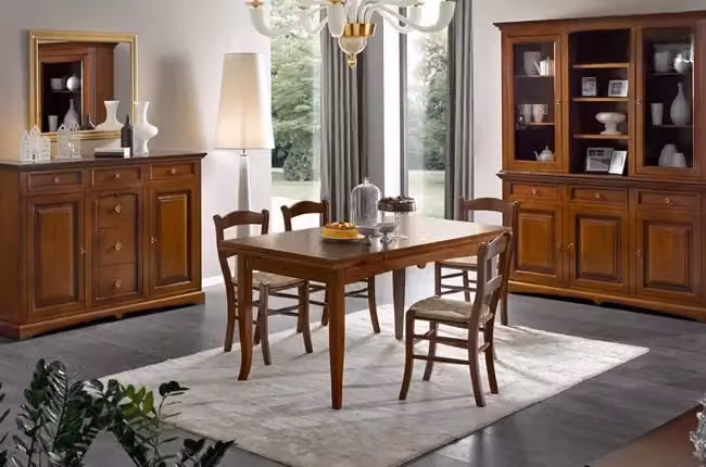 Set tavolo allungabile e 6 sedie Friuli in legno di pino color noce con seduta in paglia Mobili 2G L/P/H: 160 x 85 x 80 cm – 2