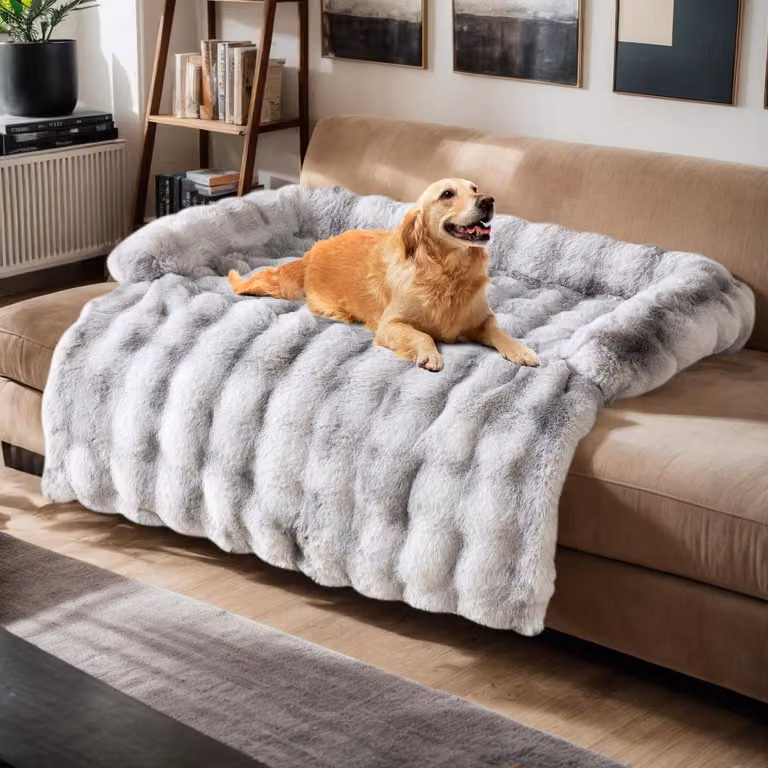 Cuccia per cani, estremamente confortevole, grigia, con pelo shag e motivo sfumato, dimensioni: L 90 x P 90 x H 13 cm