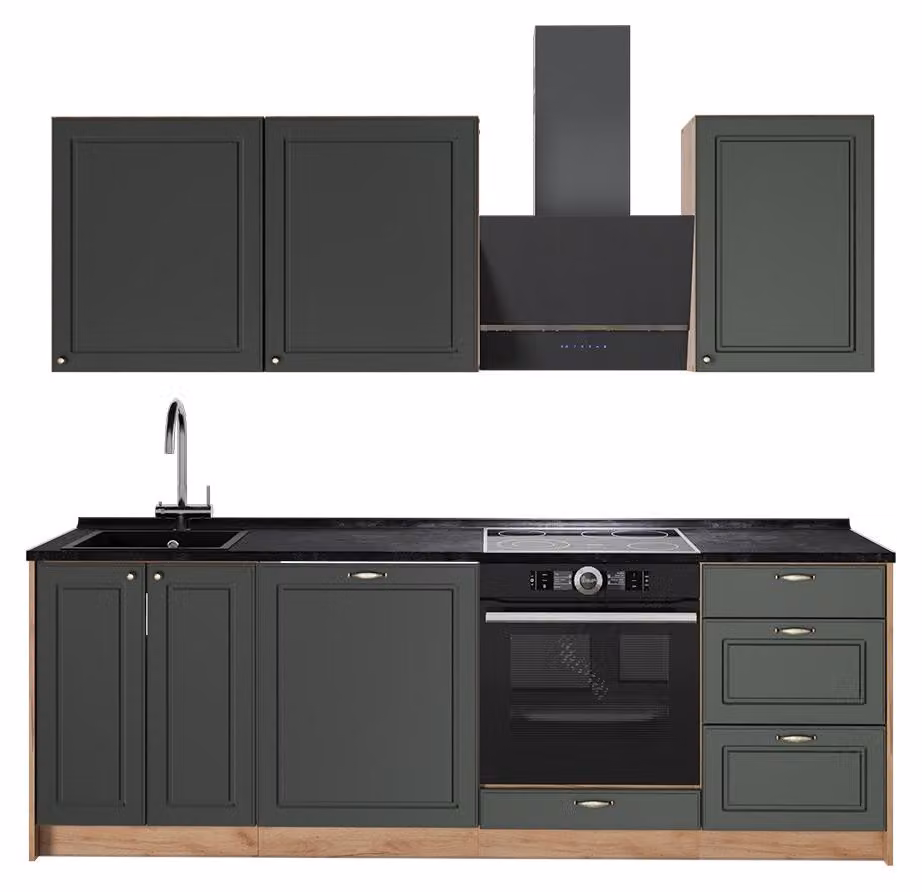 Cucina componibile Vicco Fame-Line Verde-oro rustico/Rovere dorato 230 cm senza piano di lavoro, Model 63992
