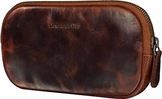 Astuccio piatto in ecopelle vintage marrone con chiusura a zip per scuola e lavoro