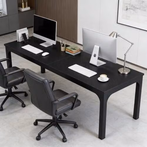 Tavolo da pranzo per 6-8 persone rettangolare stile industriale moderno in metallo e legno nero 200 × 70 × 75 cm