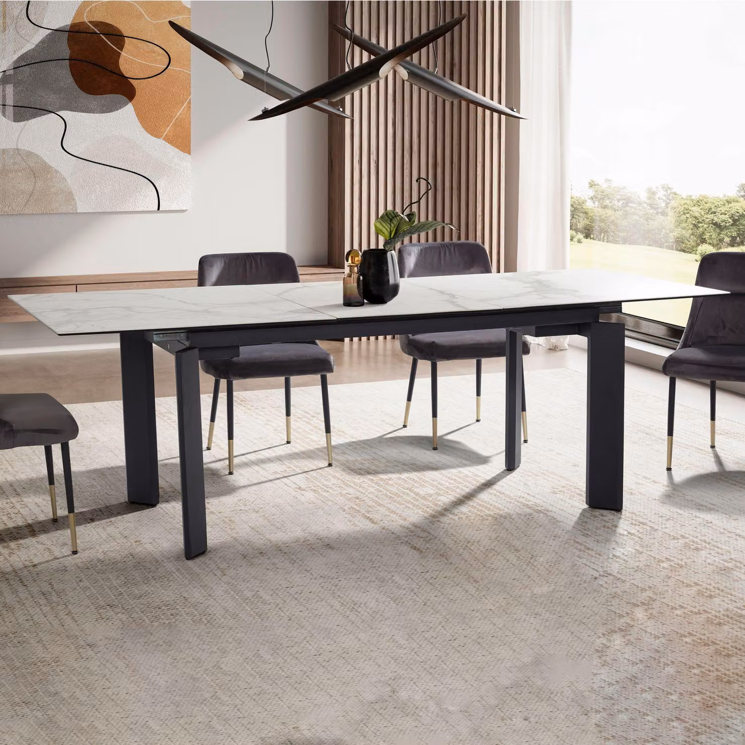 FineBuy: Tavolo da pranzo moderno allungabile, 180–240 cm, bianco – Piano in vetroVetroceramica – Tavolo da pranzo con struttura in metallo robusta – Tavolo da cucina allungabile