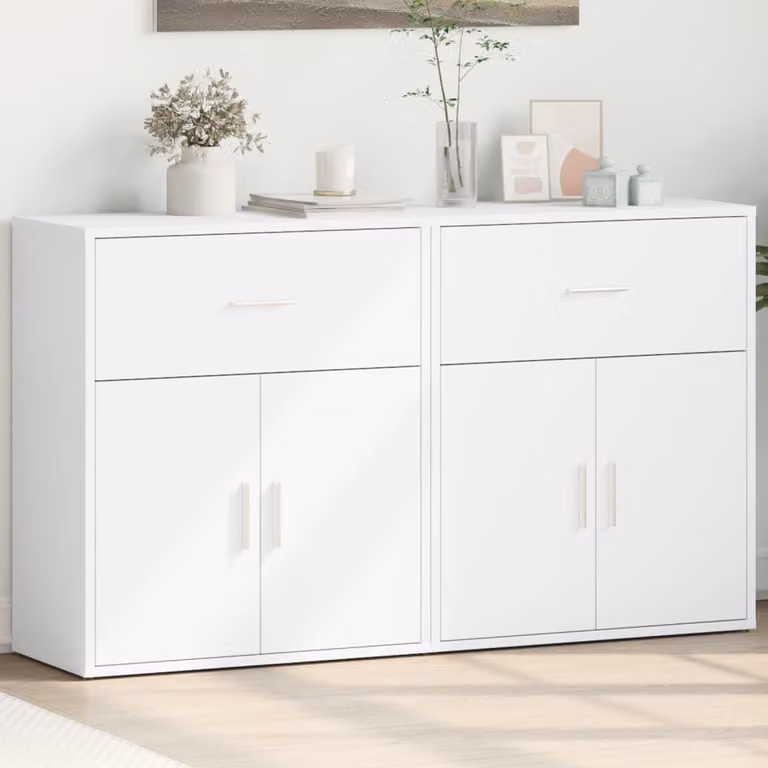 Set di 2 credenze bianche moderne vidaXL in legno MDF da appendere, L 60 cm x P 31 cm x H 70 cm