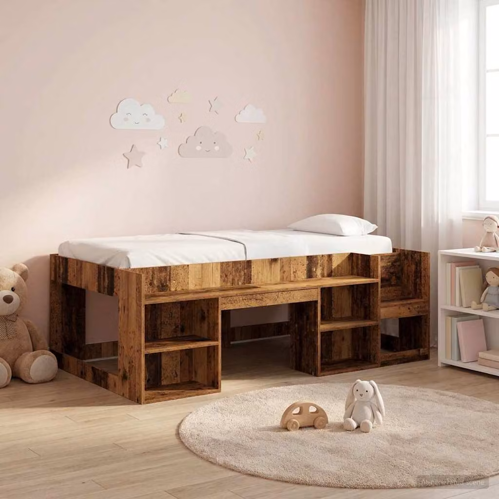 vidaXL Struttura Letto Singolo Rialzato per Bambini in Legno Marrone con Scomparti Laterali L/P/H: 203 x 90 x 118,5 cm