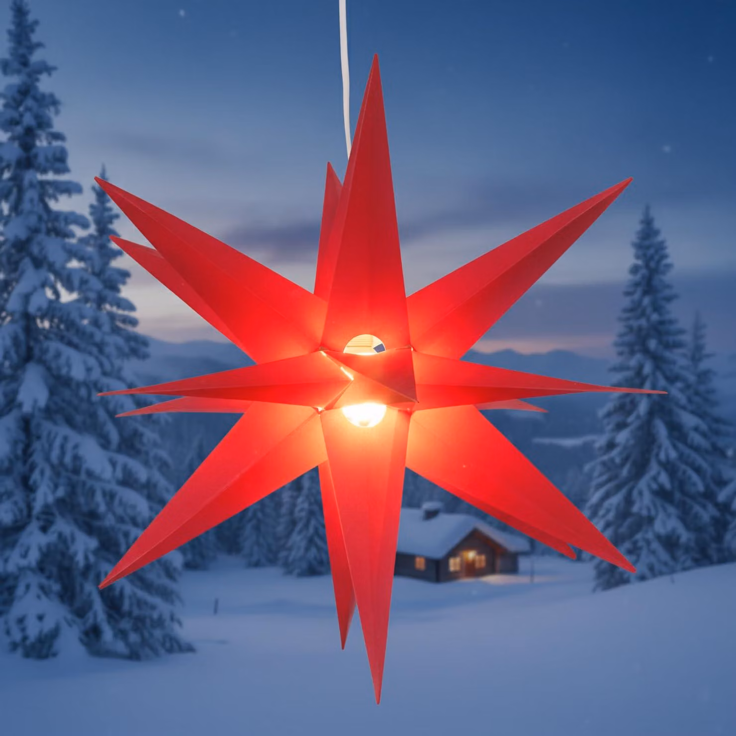 Stella a forma di stella a tre dimensioni, con 18 punte, diametro 55 cm, colore rosso, inclusa lampada a LED, alimentazione 4 batterie AA