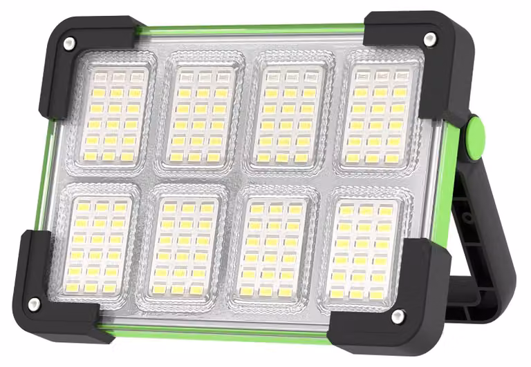 Lampada da lavoro a LED ricaricabile, 4 modalità, power bank integrato, colore verde, grado di protezione IP65, capacità 6000 mAh
