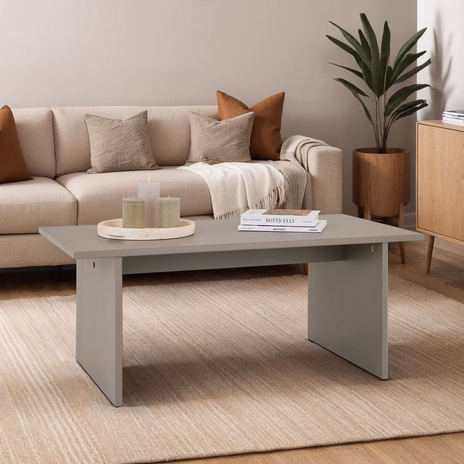 Tavolino SALTO in legno massello di pino, colore grigio - tavolino da salotto minimalista, rettangolare, adatto a qualsiasi soggiorno