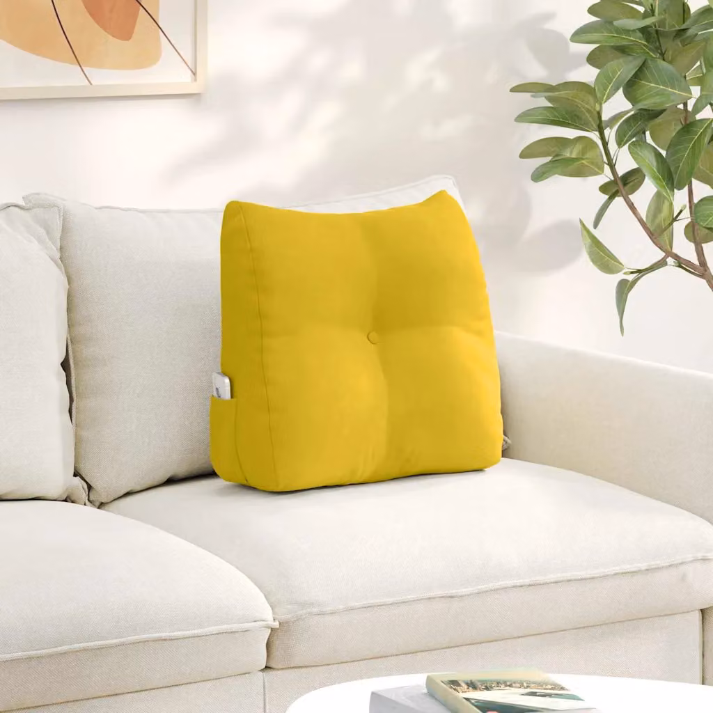 vidaXL Cuscino per Schiena Contornato in Velluto Giallo L 45 cm x P 24 cm x H 50 cm