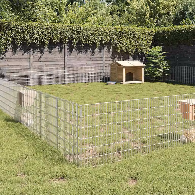 Recinto per Animali Ruspante vidaXL in Ferro Zincato Argento, 48 Pannelli, Dimensioni Pannello: 54 x 60 cm