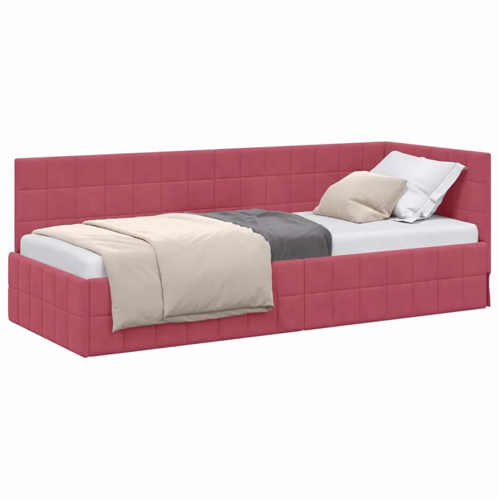 Cornice del letto ad angolo vidaXL in velluto rosso, L 200 x P 80 x H 72 cm – 2