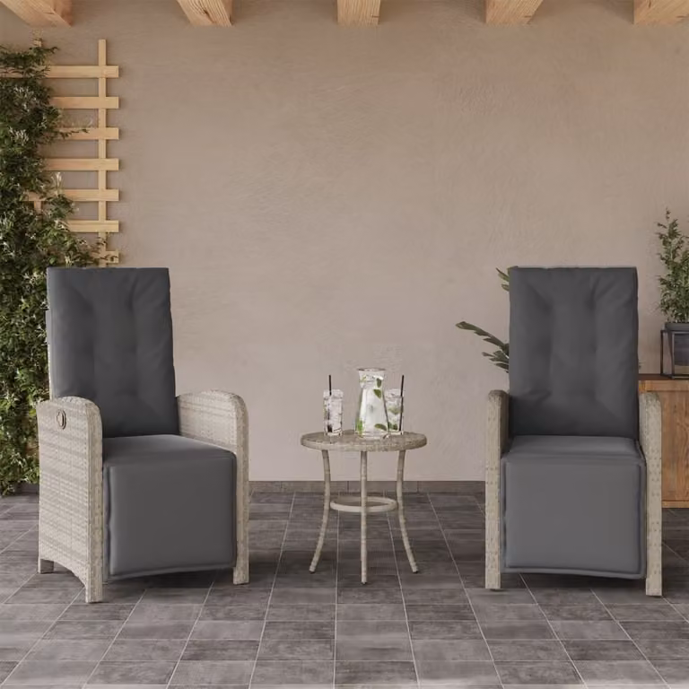 Set di 2 sedie da giardino reclinabili con poggiapiedi vidaXL in polyrattan color antracite