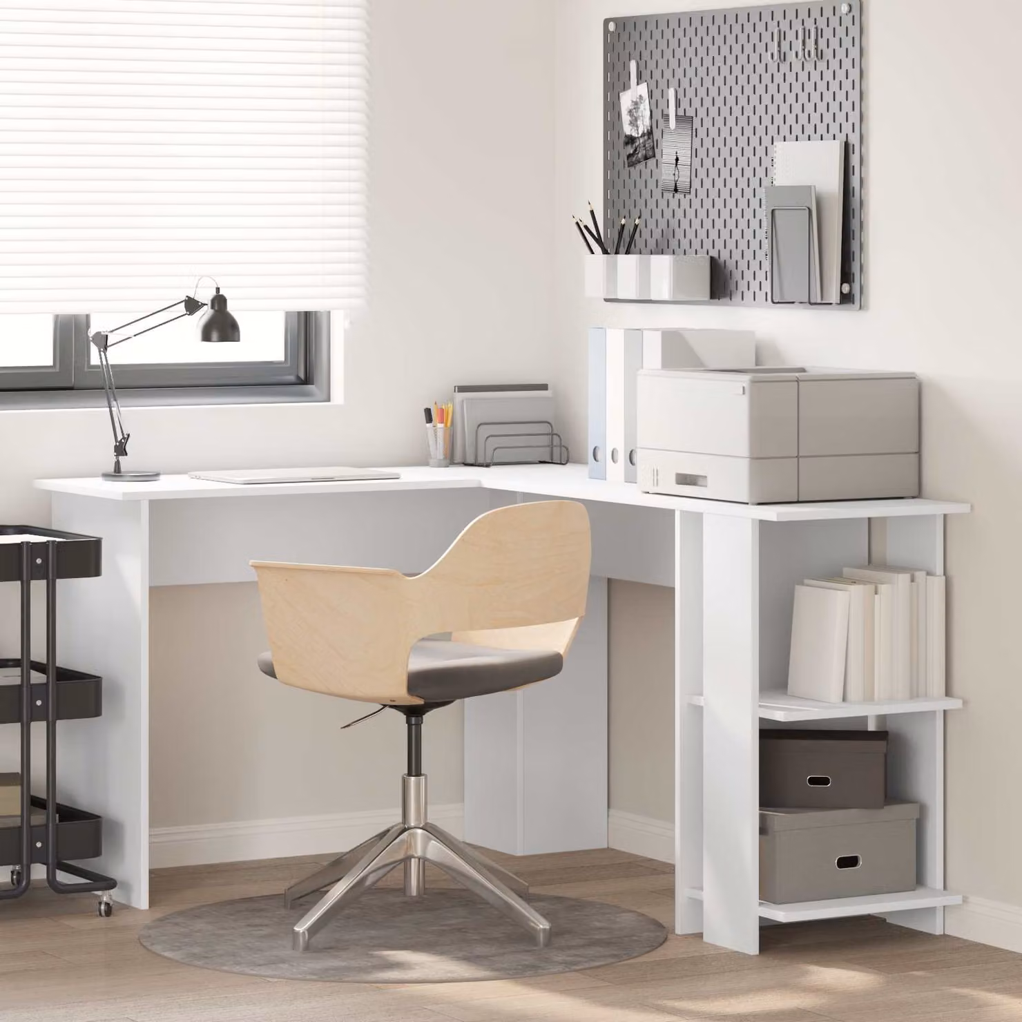 Scrivania ad angolo moderna vidaXL in legno MDF bianco opaco L: 140 cm, P: 113,5 cm, H: 75 cm