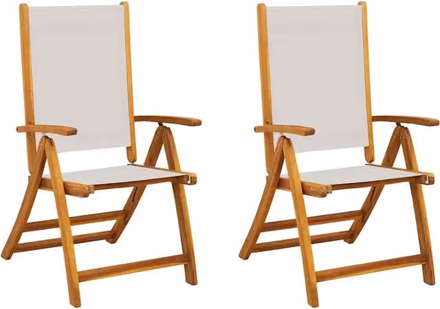 Set di 2 sedie da giardino pieghevoli in legno di acacia e textilene con braccioli, grigio e bianco – 1