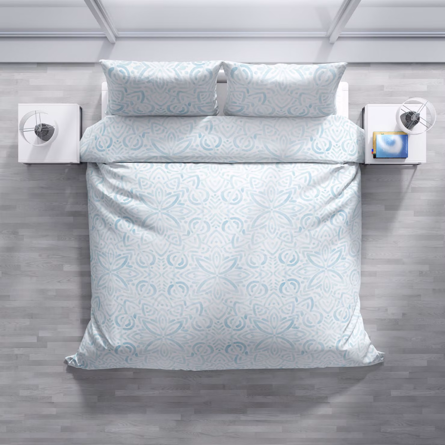 Completo copripiumino e federe DaunenStep Joy in cotone Mako Satin con fantasia grafica blu per adulti – 2