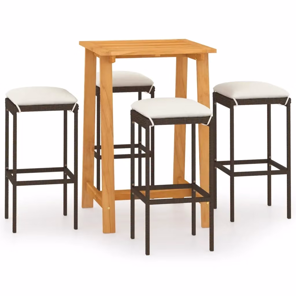Set Bar da Giardino vidaXL in Legno di Acacia Marrone e Beige con 5 Pezzi – 2