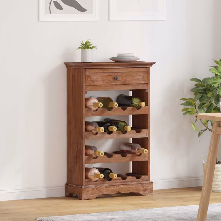 vidaXL Portabottiglie in Legno di Mogano Massello Marrone L: 55 cm, P: 23 cm, H: 85 cm
