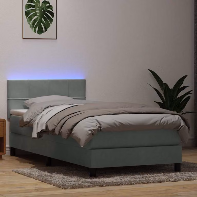 Maison Exclusive - Letto a Molle con Materasso e LED Grigio Chiaro 90x220 cm Velluto