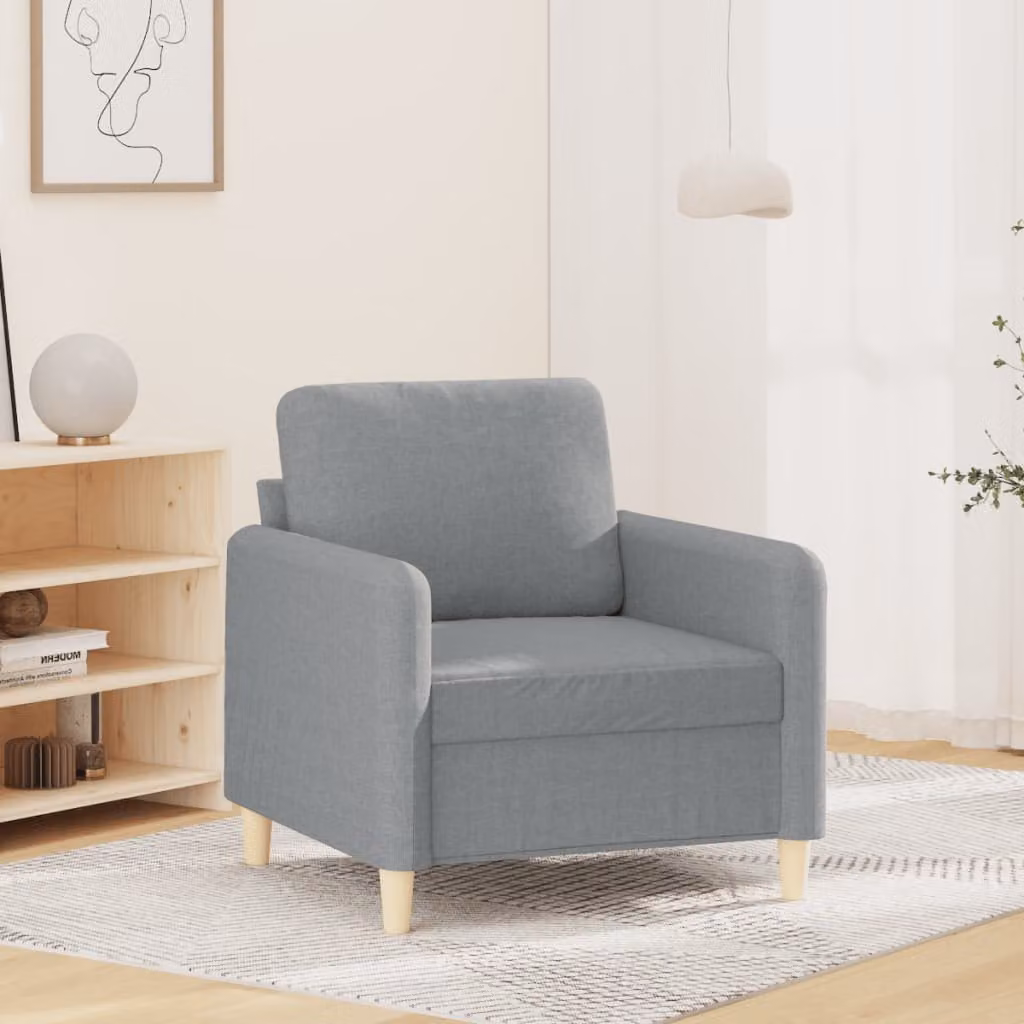 Poltrona moderna vidaXL in tessuto grigio con struttura in metallo e braccioli