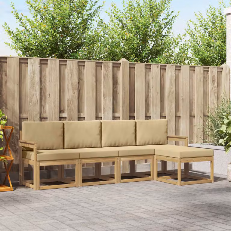 vidaXL Set di divani da esterno a L in legno di acacia con cuscini Bianco e Beige