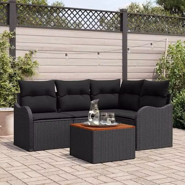 Set Divano da Giardino 5 pz Nero polyrattan 3356119