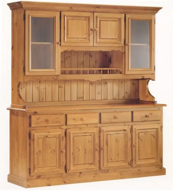 Cristalliera 4 porte in pino massello stile country MOBILI 2G marrone con ante in vetro L/P/H: 198 x 43 x 204 cm – 1
