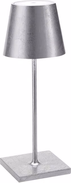 Zafferano Lampada a led da tavolo Poldina Pro Mini Foglia Argento ricaricabile e dimmerabile con batteria fino a 12 ore