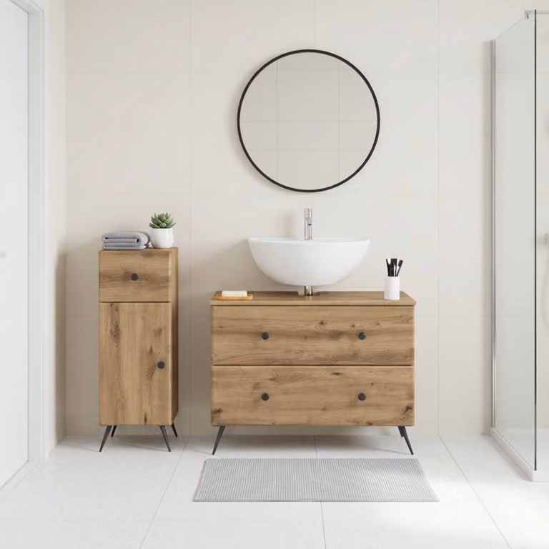 Set di mobili da bagno vidaXL BREDA composto da 2 pezzi in legno color marrone con base lavabo e mobiletto laterale moderno
