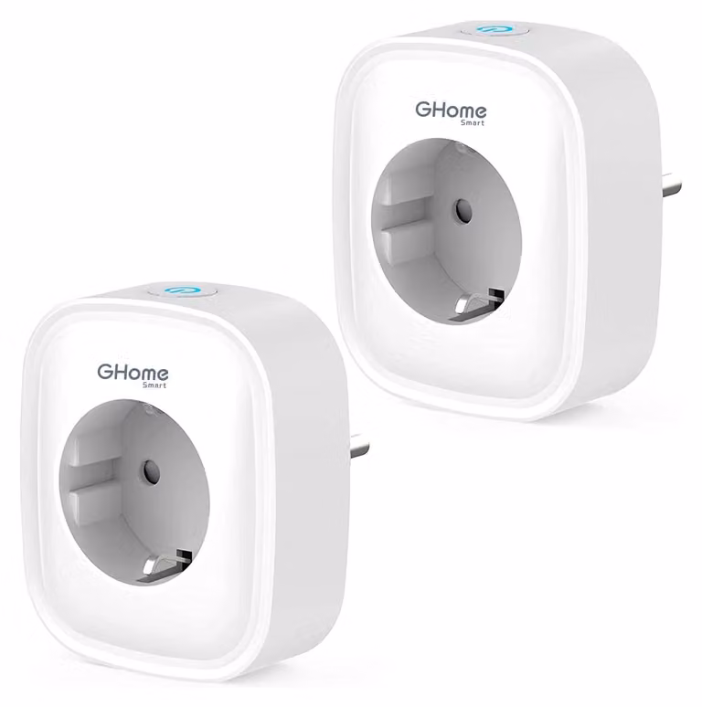 Prese intelligenti Wi-Fi GHome, 16A, confezione da 2, compatibili con Alexa e Google Home. Prese intelligenti per la casa, controllabili tramite app, con misurazione del consumo energetico, controllo vocale e timer. Funzionano solo con reti Wi-Fi a 2,4 GH