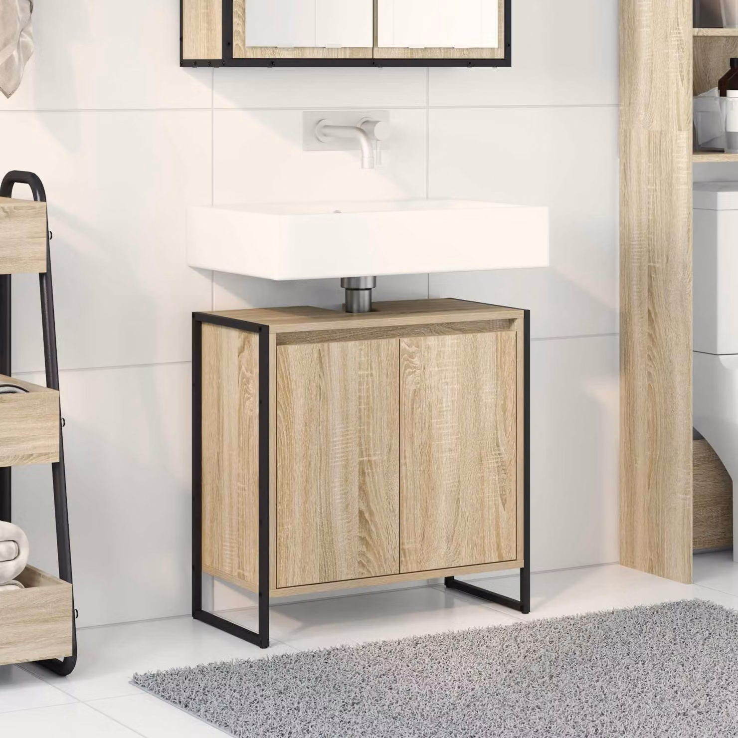 Mobile da bagno vidaXL in legno e metallo marrone stile industrial L/P/H: 60 x 30 x 60 cm