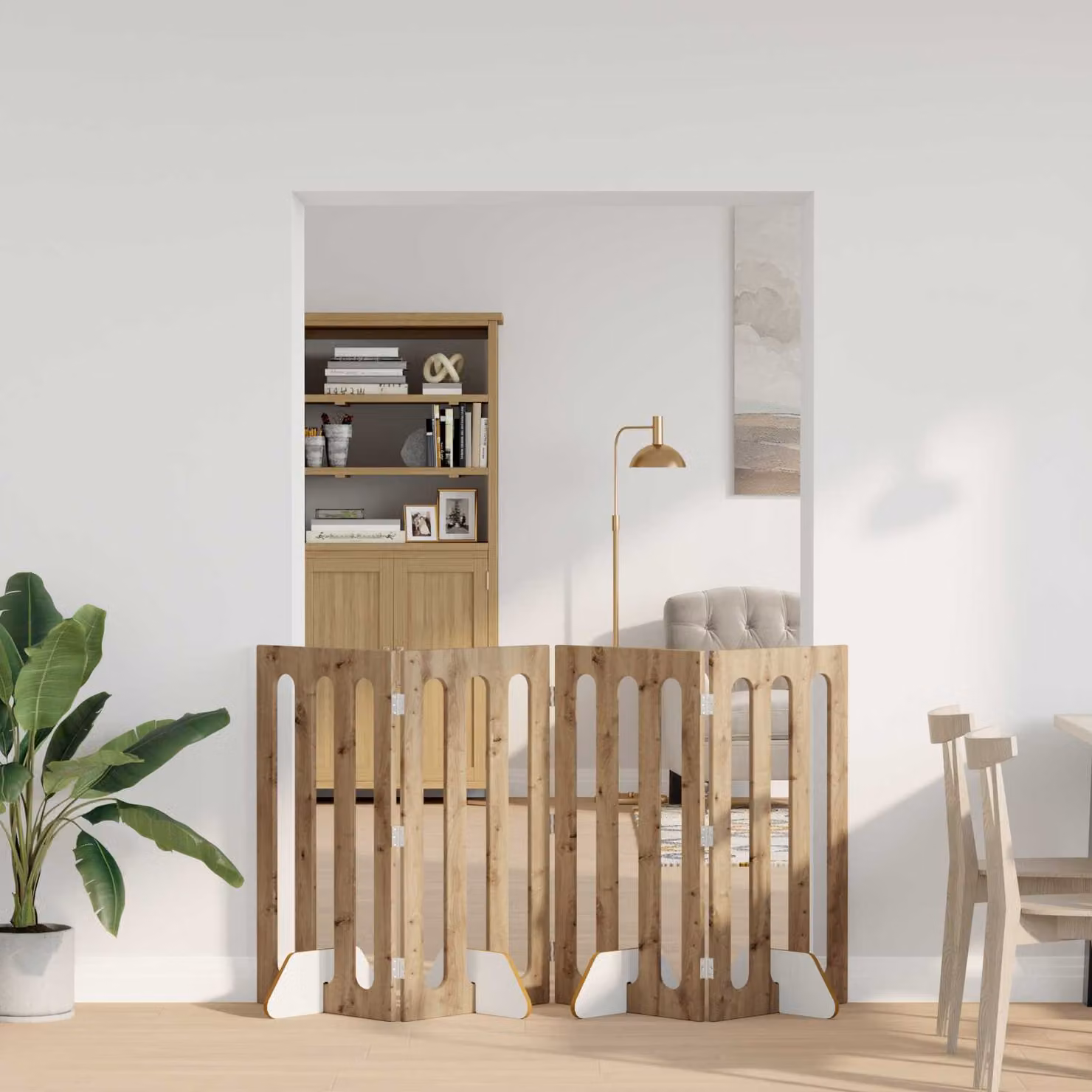 Recinto pieghevole per cani vidaXL in legno color rovere, set di 4 pezzi