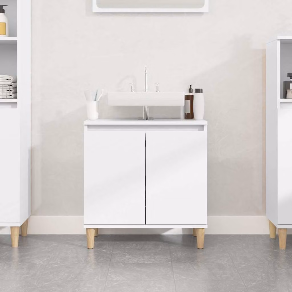 Mobile Lavabo vidaXL Bianco Moderno in Legno MDF con Ante a Battente L: 58 cm, P: 33 cm, H: 60 cm