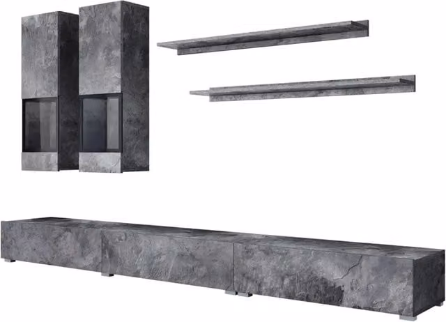 Set mobili da soggiorno RAMOS – Grigio effetto ardesia – Composizione murale design senza LED