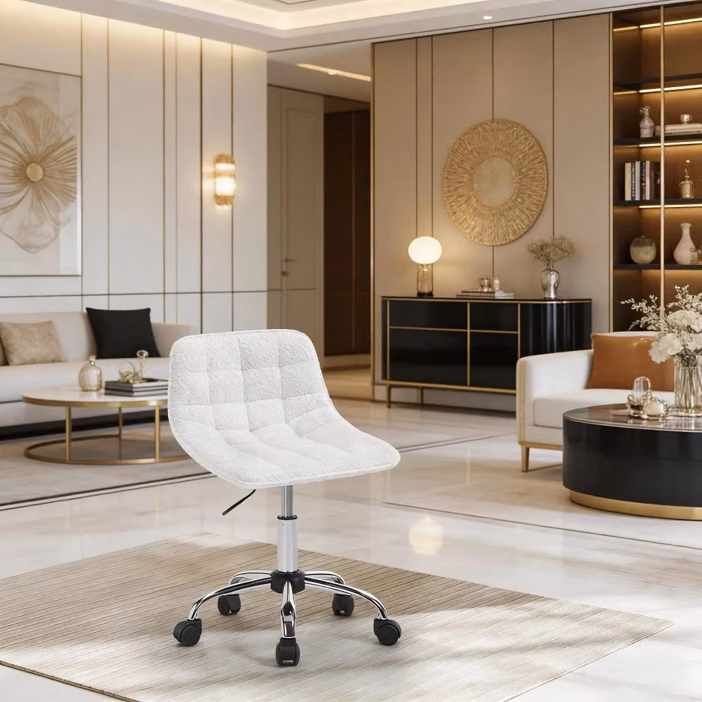 Sedia da ufficio girevole WISHDOR in tessuto bianco, moderna e regolabile, con ruote e base in metallo, L/P/H: 43 x 43,75 x 87,5 cm – 2